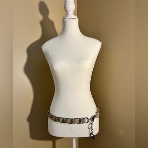 Nine West Women's Vinyl Taupe‎ Inlay Chain Link Sliver Belt Size 32” Length